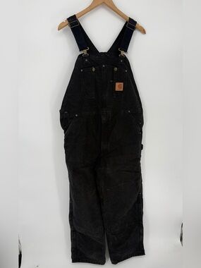 2005 black Carhartt R27 BLK Insulated Quilt Lined Bib Overalls Men’s 38x30